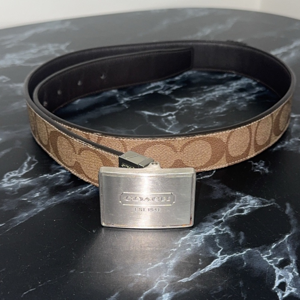 Coach Modern Harness Cut To Size Reversible Belt Brown Logo Leather AUTHENTIC